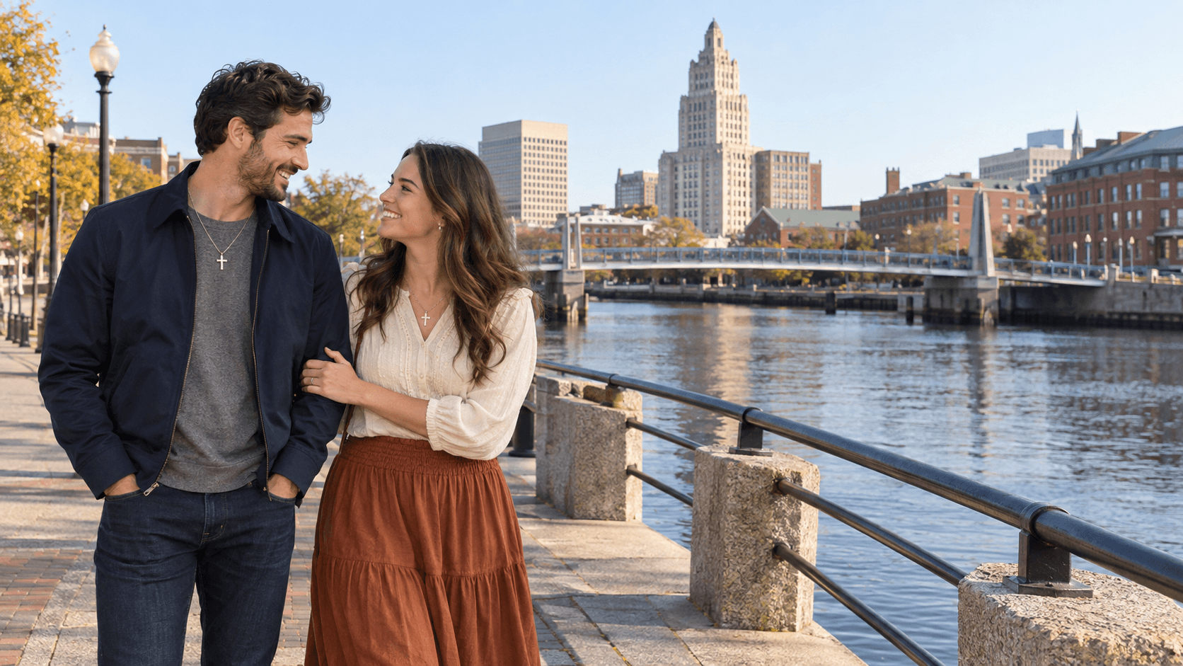 Christian couple near the Michael S. Van Leesten Memorial Bridge in Providence.